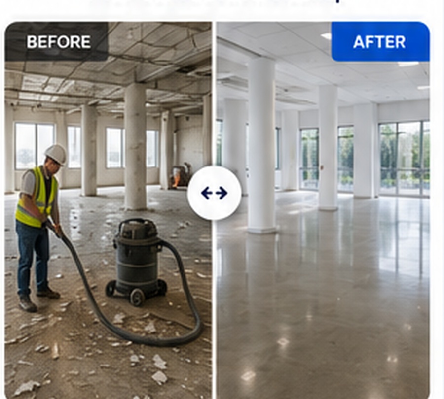 Before and after post-construction commercial cleanup